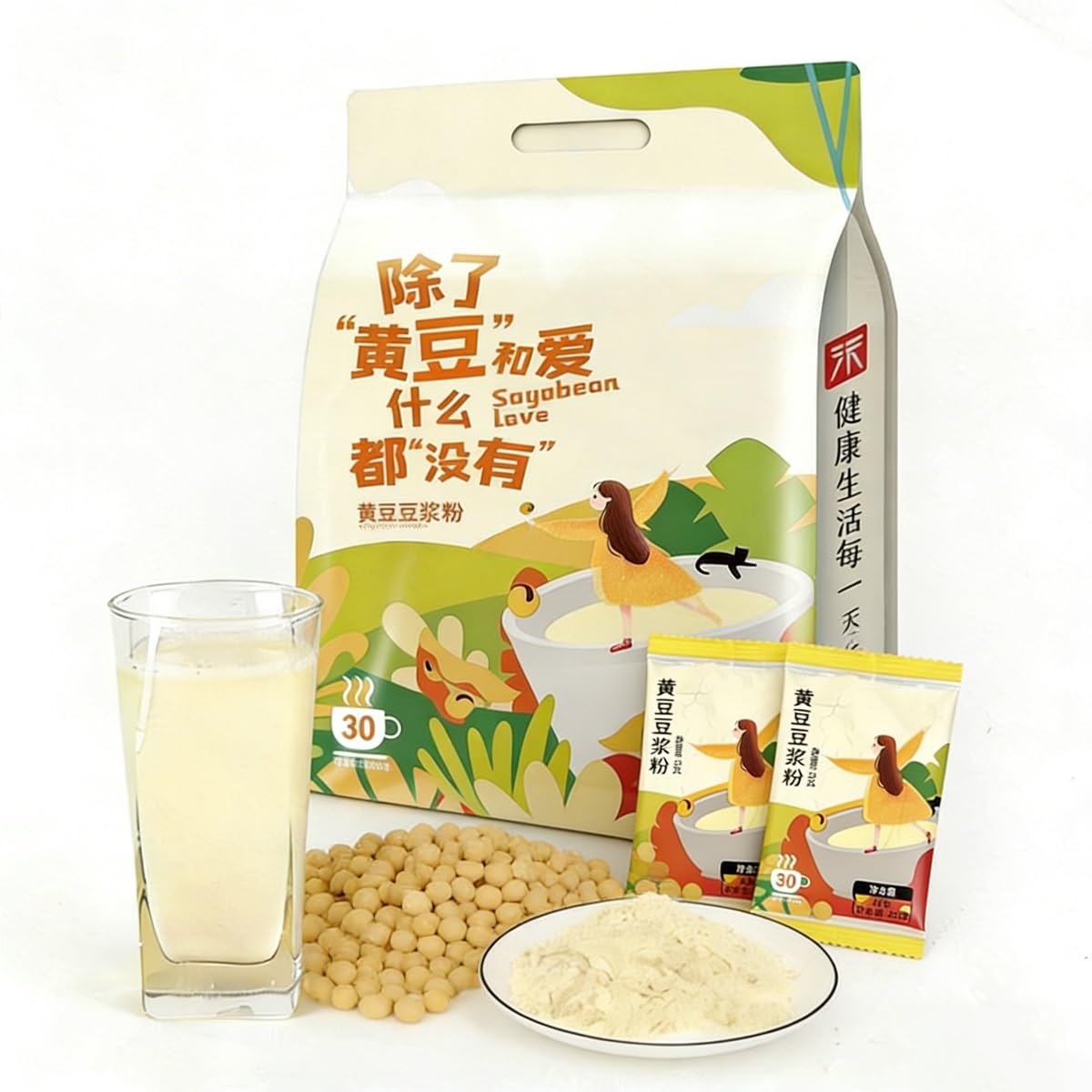 Poudre De Lait Soja Jaune 750g–Sans Sucre, Sans Additifs,à Base Graines Entières,30 Doses Pour Un Moment Simple Et Vrai