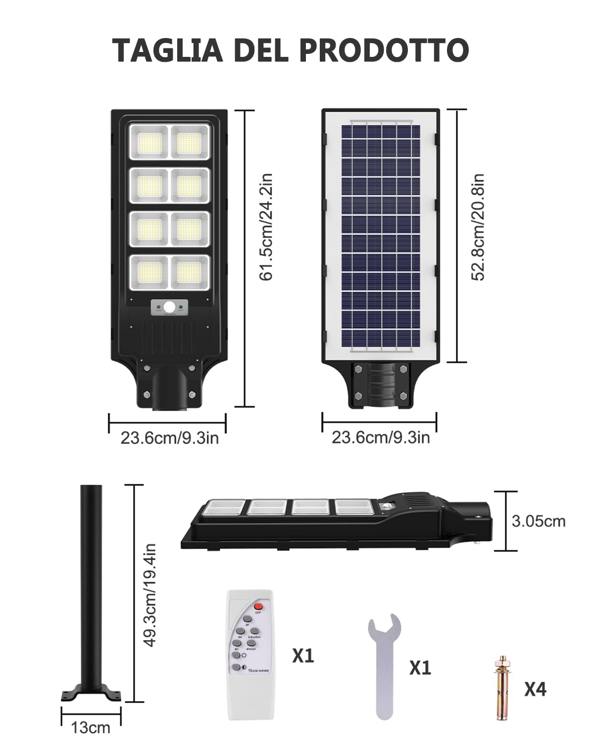 Sararoom Lampione Solare Led Esterno, 720Led 400W Faro Led Esterno con Pannello Solare, IP65 Impermeabile Faretto Stradale con Sensore di Movimento,6500K Luci di Sicurezza per Giardino Sentieri Garage