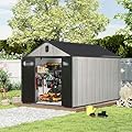 Domi 8x12 FT Outdoor Resin Storage Shed, All-Weather Double-Wall Storage Building for Backyard, Garden, Lawn Tools, Mower, Bike & Pool Equipment, Lockable Doors, Ventilated Roof, Grey