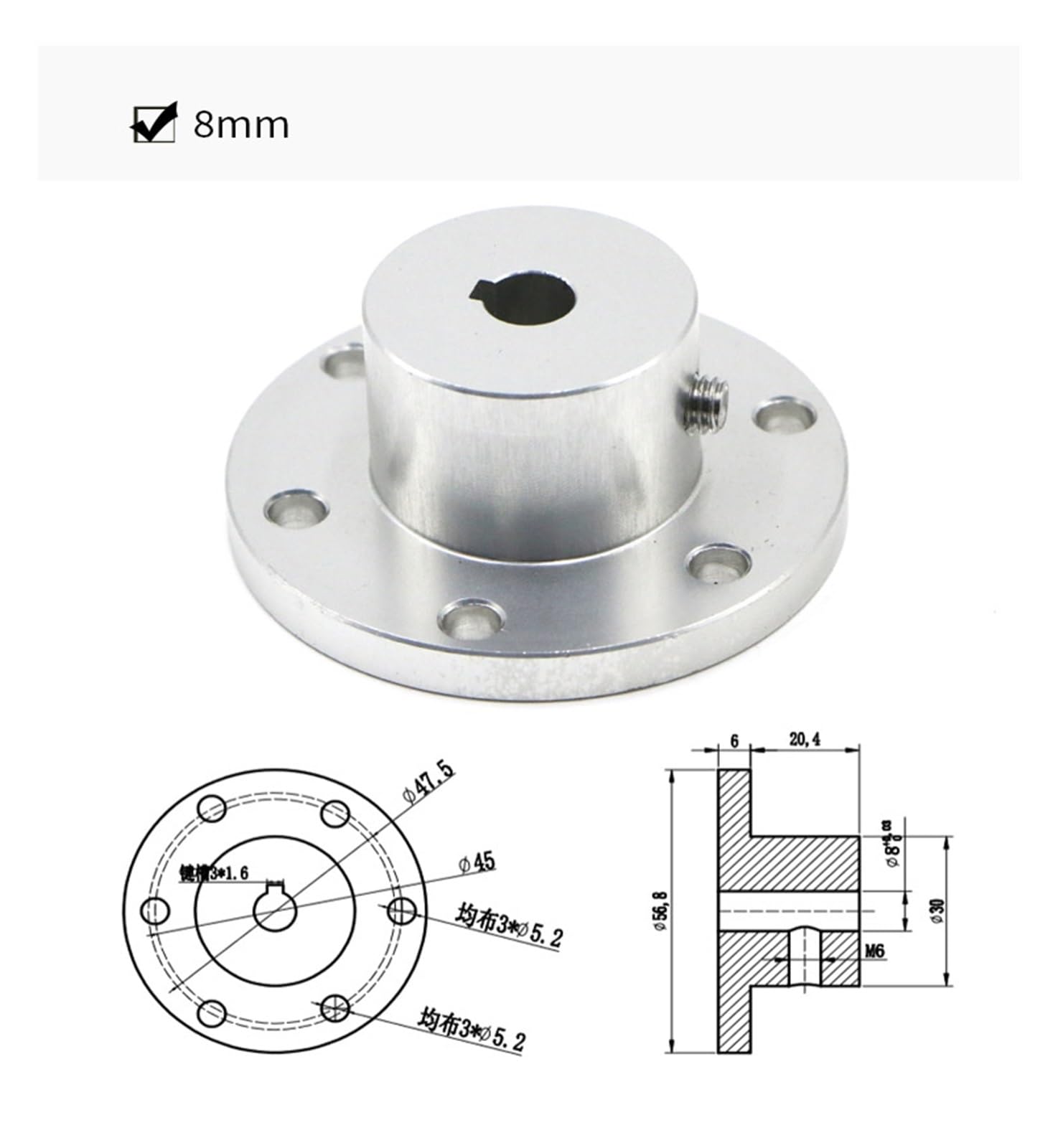 Coupleur à Bride, Accouplement à rainure de clavette 5 6 8 10 12 14 15 16 18 mm(10mm Keyway)