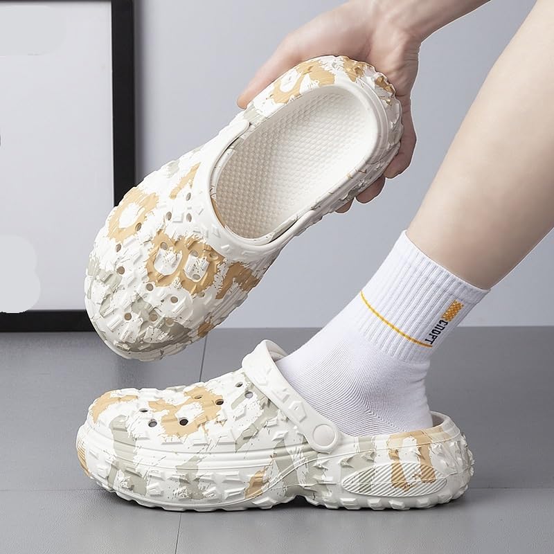 Men's Summer Tire Tread Sandals - Breathable Non-Slip Outdoor Sandals - Soft Thick-soled Casual Beach Slippers for Everyday Wear(White,24-24.5cm)2