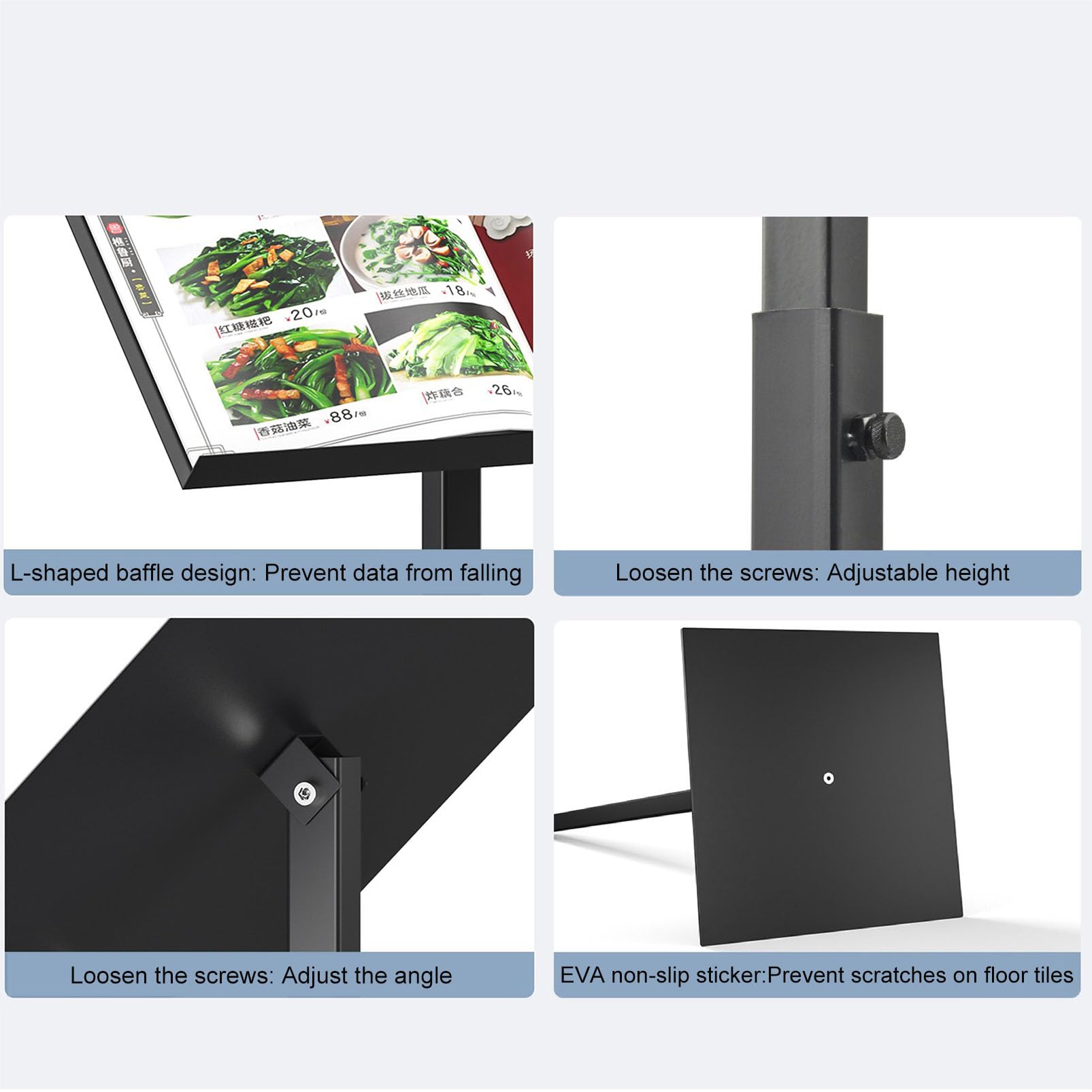 Soporte de metal ajustable para carteles de ferias y exposiciones, soporte independiente con ajuste de altura para exhibiciones publicitarias y estantes de literatura