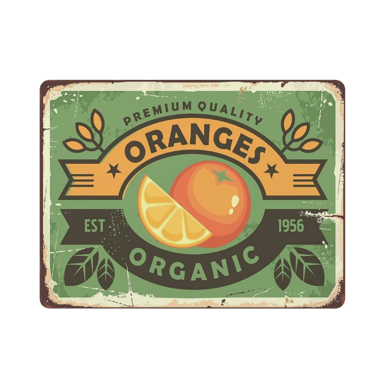 rayprint Organic Fruit Farm Orange Tin Sign Metal Plaque Art Hanging Iron Painting Retro Home Kitchen Garden Garage Wall Decor 12"x16"