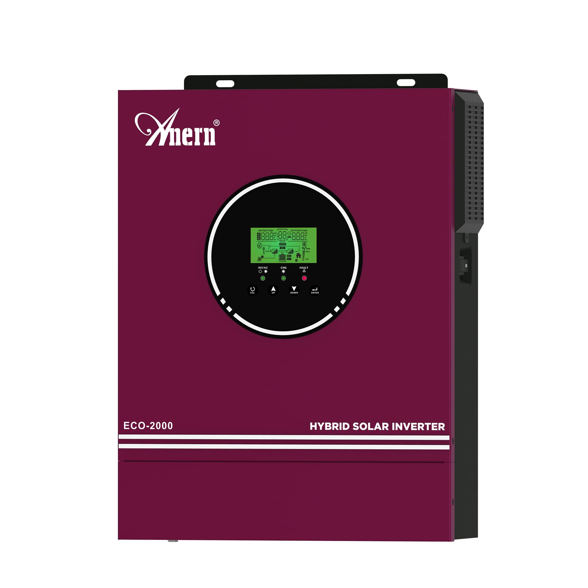 Anern Inverter ibrido da 2000W 12V DC a 220 V/230 V AC con regolatore solare 80A, ingresso PV max.400V, Inverter Fotovoltaico funzionamento con batterie al piombo da 12 V e al litio