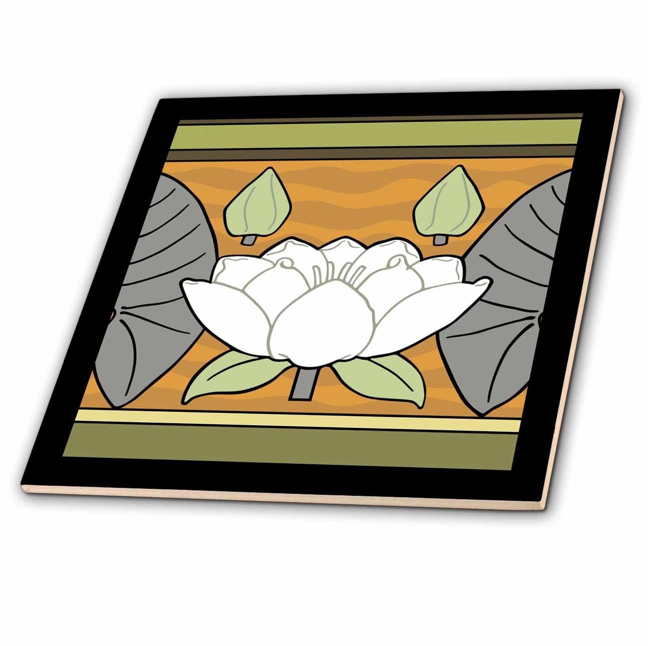3dRose White Art Nouveau Water Lily Design - Ceramic Tile, 4-Inch (ct_220864_1)