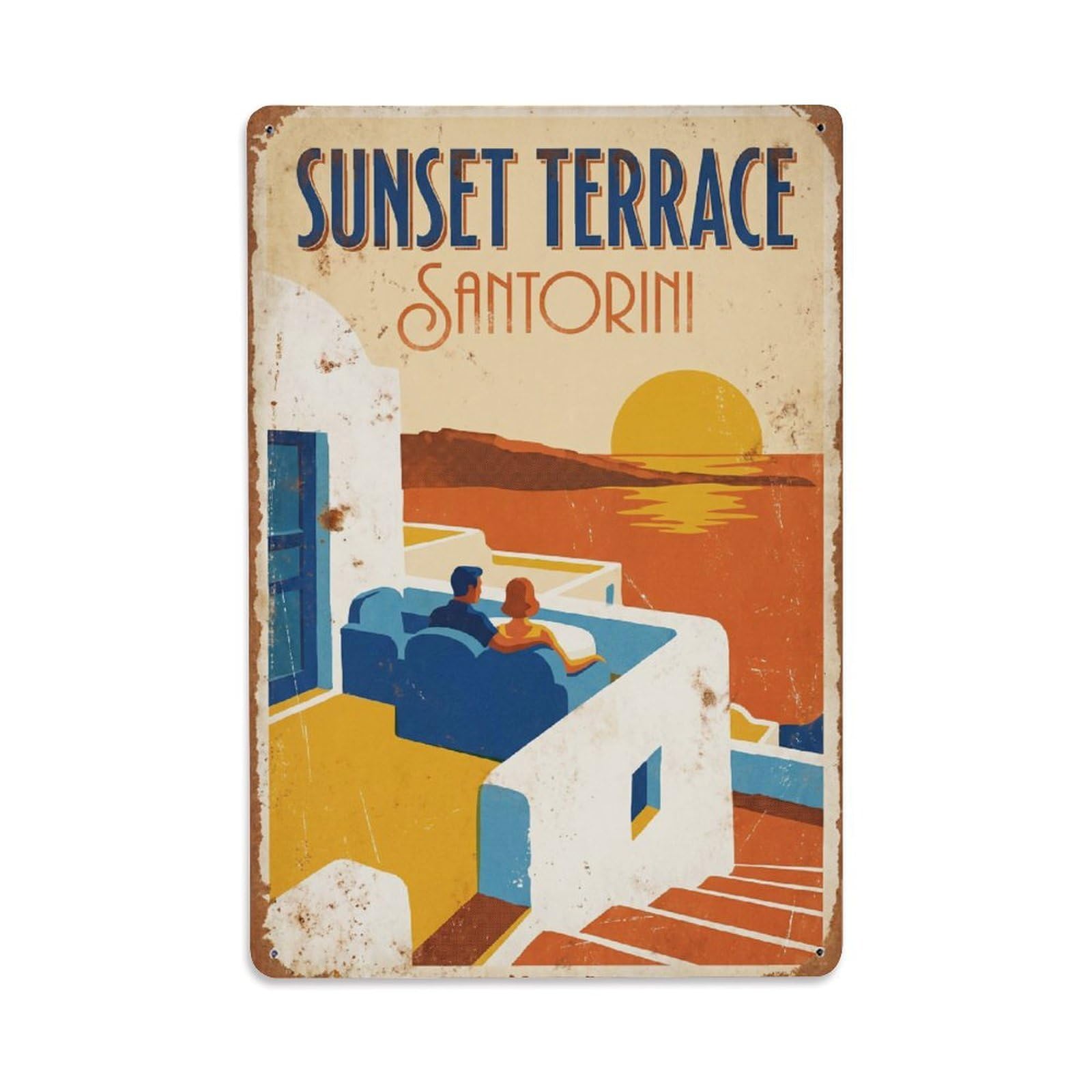 Gead 8X12inch Style Vintage Travel Santorini Sunset Terrace Metal Tin Sign