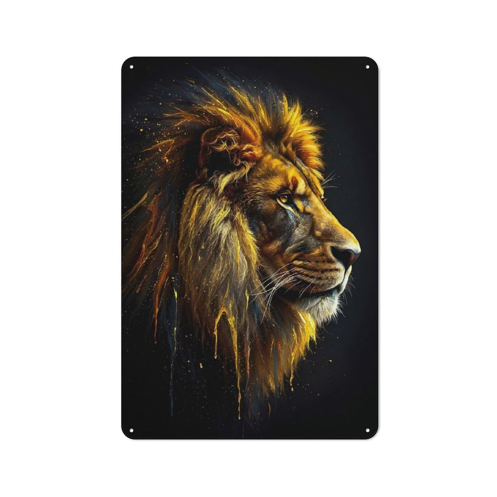 Vintage Cafe Metal Sign 30x20cm Featuring Golden Lion Portrait on Black Background, Bistro Wall Plaque for Cafe, Bistro, Bakery Or Restaurant