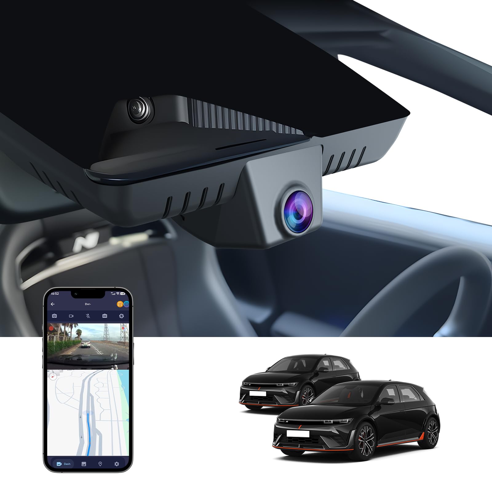 Kamera samochodowa 4K do Hyundai IONIQ 5 2025 (7-wentylacyjny) i 2024 IONIQ 5 N, styl OEM, obraz UHD 2160P, wbudowane WiFi i aplikacja, nagrywanie w pętli, czujnik G, Plug & Play, karta 64 GB