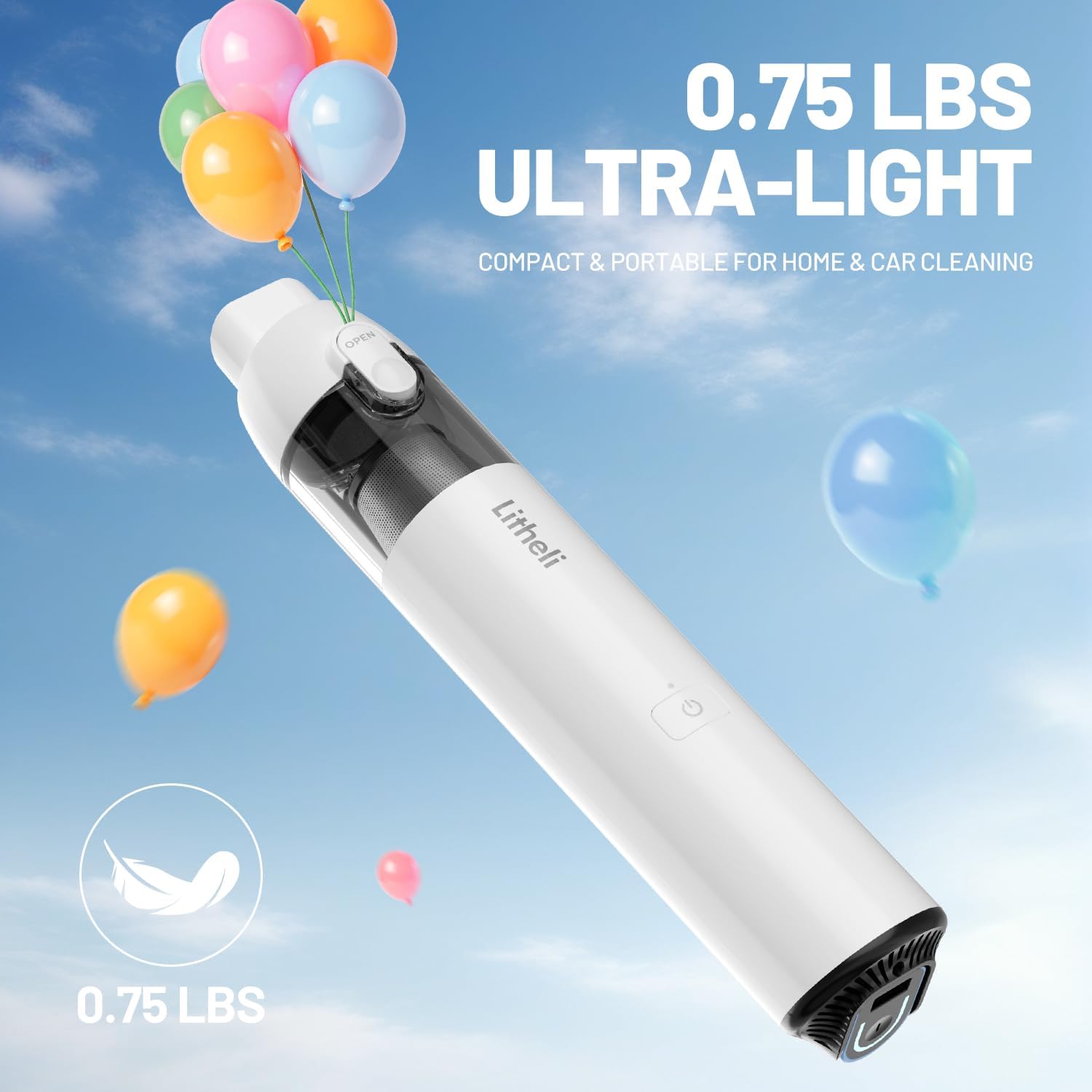 LiTHELi Handheld Vacuum Cordless, 10,000Pa Powerful Suction with Rechargeable U-Battery, Ultra Lightweight Mini Dust Buster for Car, Home, Pet Hair & Crevices – Black