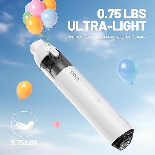 Miniatura 2 de LiTHELi Aspiradora de mano inalámbrica, potente succión de 10,000 Pa con batería U recargable, ultra ligero mini eliminador de polvo para automóvil,