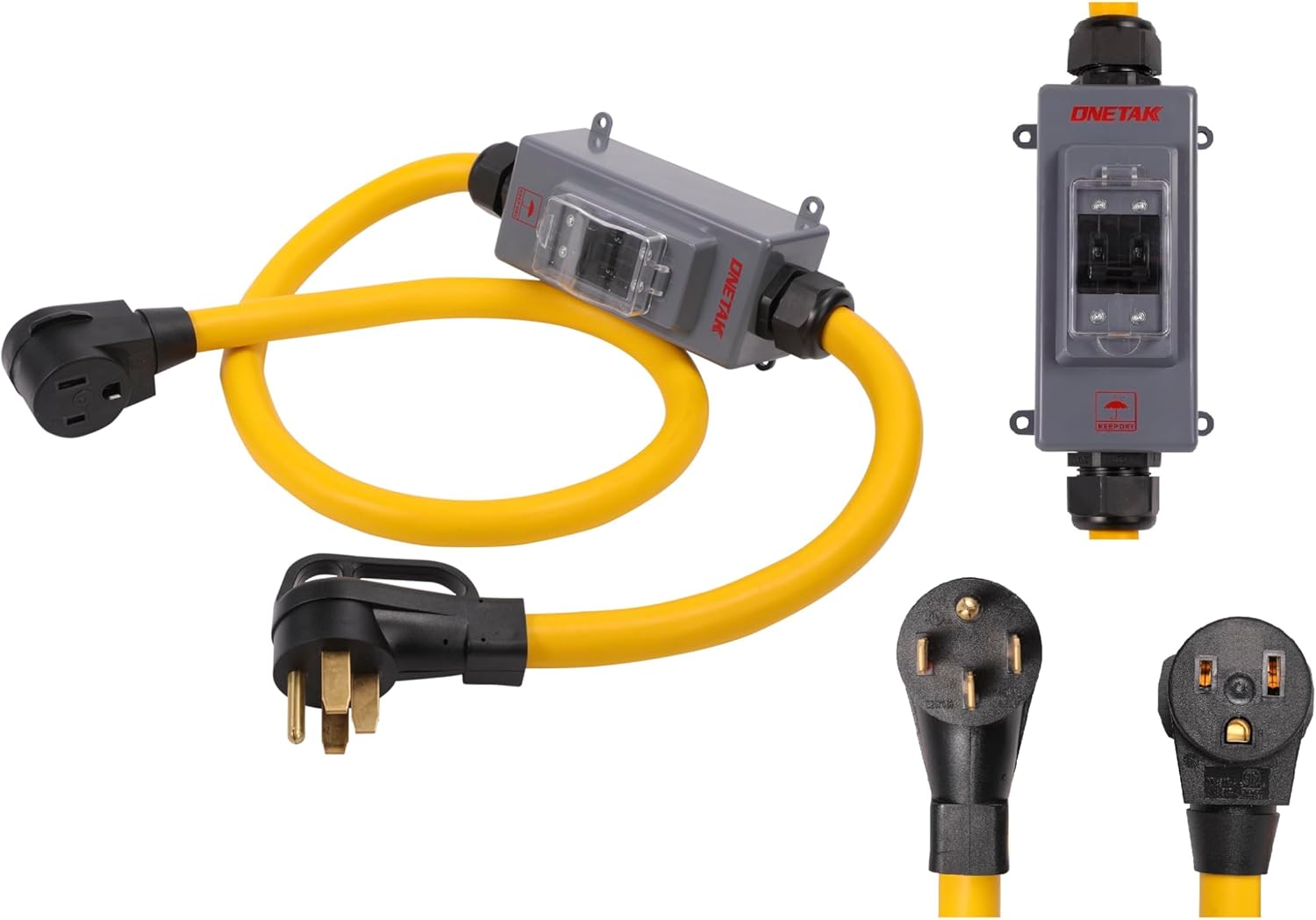 NEMA 14-50P to 6-50R 6 Feet Hydraulic Magnetic ON Off Switch Current Protector 240V 50 Amp 4 Prong Male Plug to 3 Prong Female Outlet Receptacle Extension Cable Power Cord Adapter