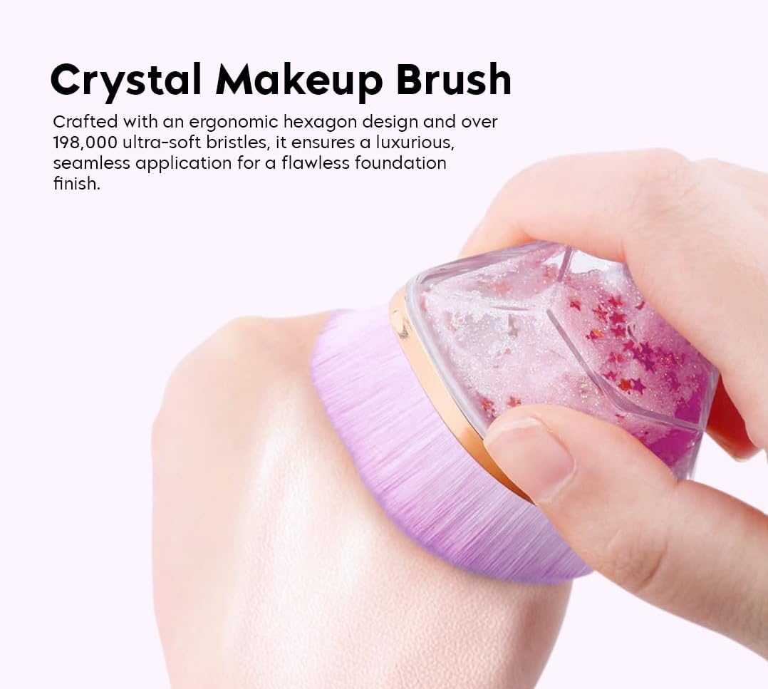 VernoCraft Foundation Makeup Brush Kabuki Hexagon Face Blush Brush For Liquid Cream And Powder Cosmetics Soft Bristles Pack Of 1 Crystal Purple 2
