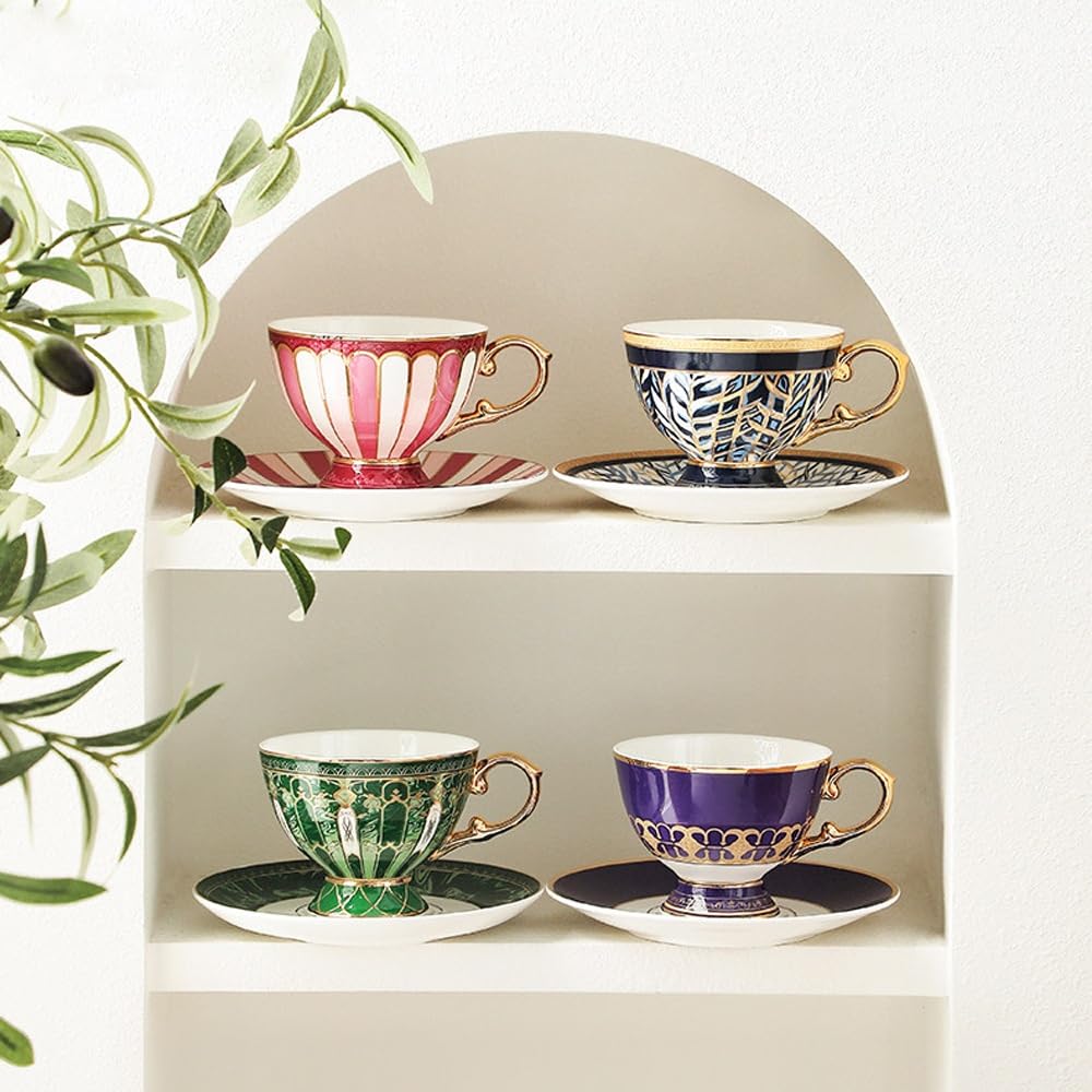 Zestaw filiżanek do kawy, 4-pakowa ceramiczna filiżanka do espresso ze spodkiem, kubki do kawy z uchwytem, ​​filiżanka do espresso, mleka, herbaty