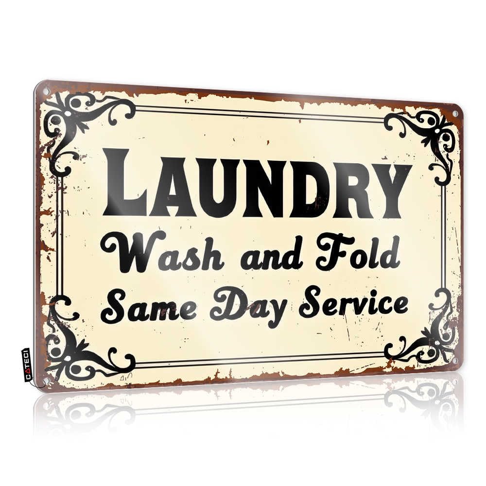 QGDC Tin Signs Funny Vintage Laundry Service: Wash, Fold, Same Day Delivery Tin Sign Metal Signs For Bar Funny Room Signs(30X40CM)
