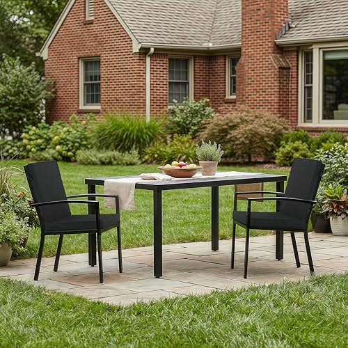 Image of Outdoor Chair Cushions, Water-Resistant & Fade-Resistant, Patio Furniture Lawn Dining Chair Seat Replacement with Mid Back, Ties Zipper, Removable Cover, 18 x 16.5 Inch, Set of 2, Black