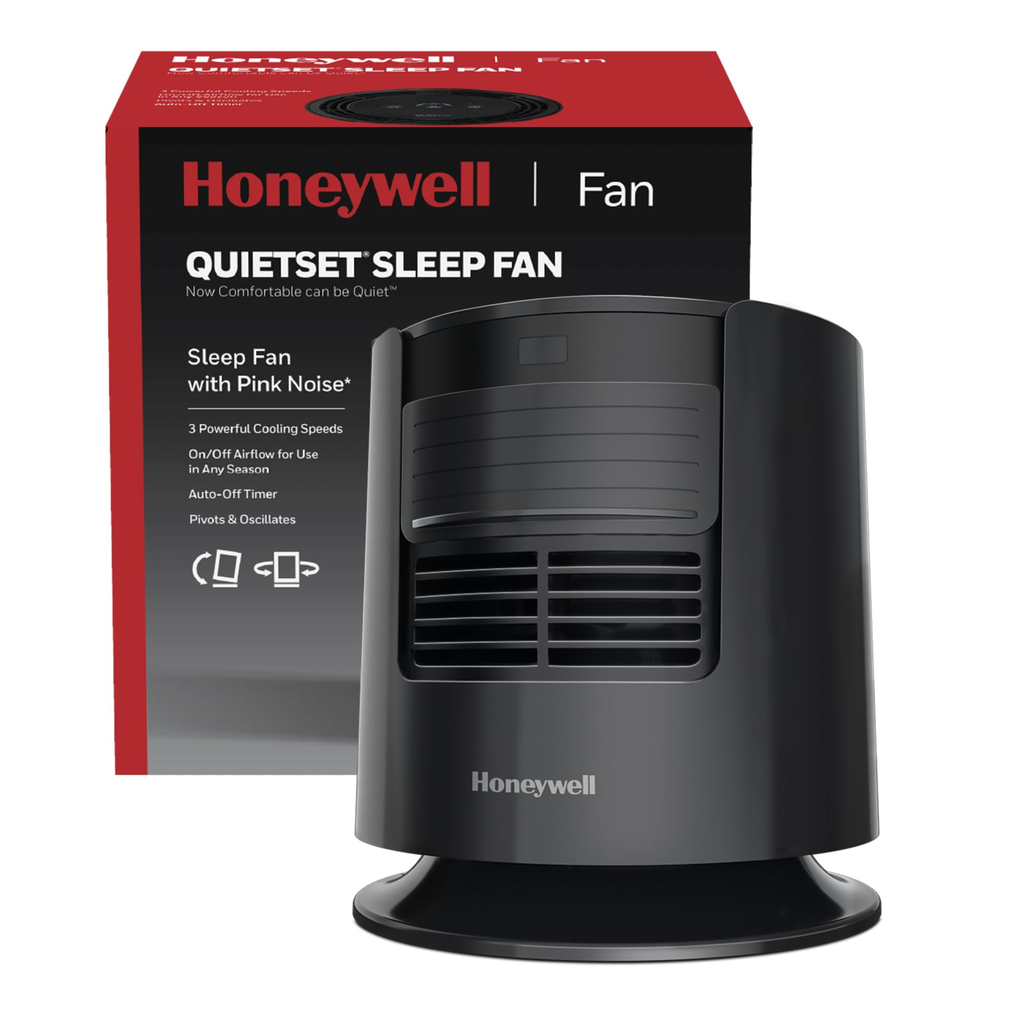 Honeywell QuietSet Sleep Personal Fan with Pink Noise, Black, HTF300