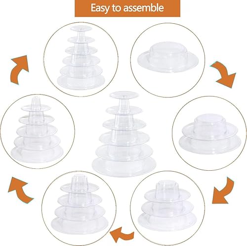 Miniatura 5 de Soporte de exhibición de macarrones de 6 niveles, soporte redondo transparente para cupcakes, soporte de torre de postres y pastelería para