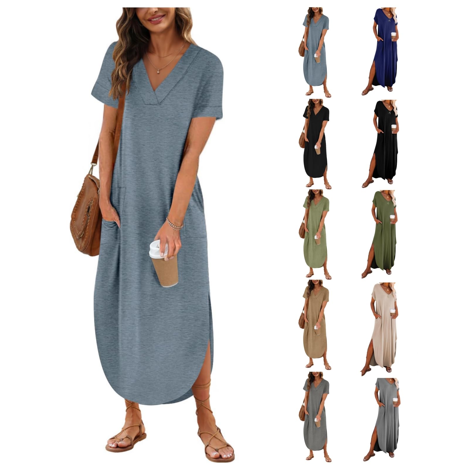 Women's Summer Dresses Casual Loose Short Sleeve Long T Shirt Dress Split Beach Sundress Maxi Dresses for Women 2024