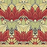 Ambesonne Batik Fabric by The Yard, Batik Blooms Motif in Colors Ornate Nature Inspired Boho Style Floral Image, Decorative Fabric for Upholstery and Home Accents, Red Green