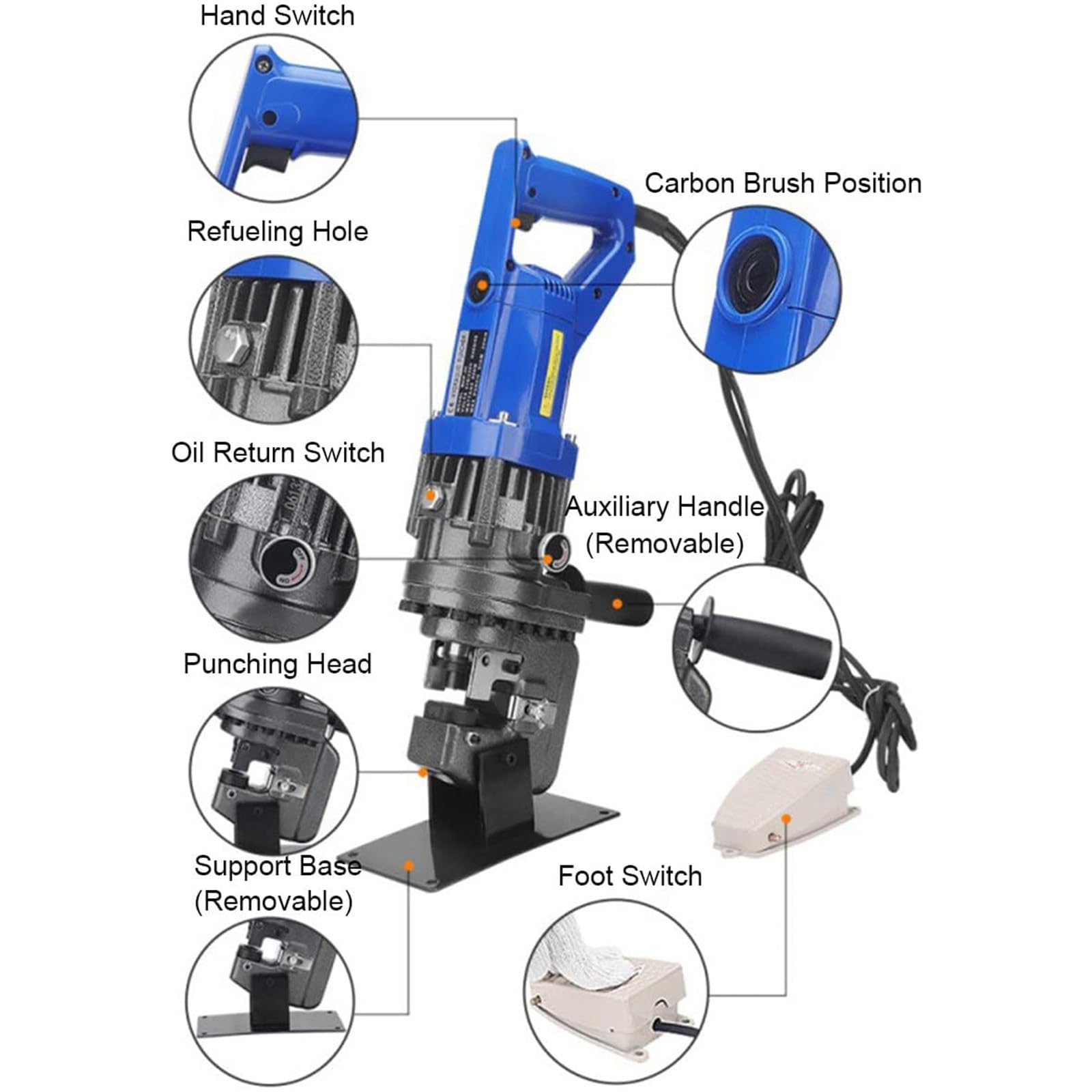 Perforadora Hidráulica Eléctrica φ1/4"-4/5" Punzonadora Perforadora De Metal Perforación Rápida,Posicionamiento Preciso,Fácil De Operar,para Placa Hierro,Cobre Y Aluminio,Anglesteel-220V