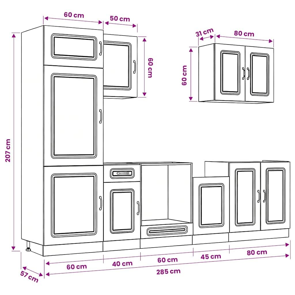 Set mobili da cucina 7 pezzi nero Kalmar Modulare cucina