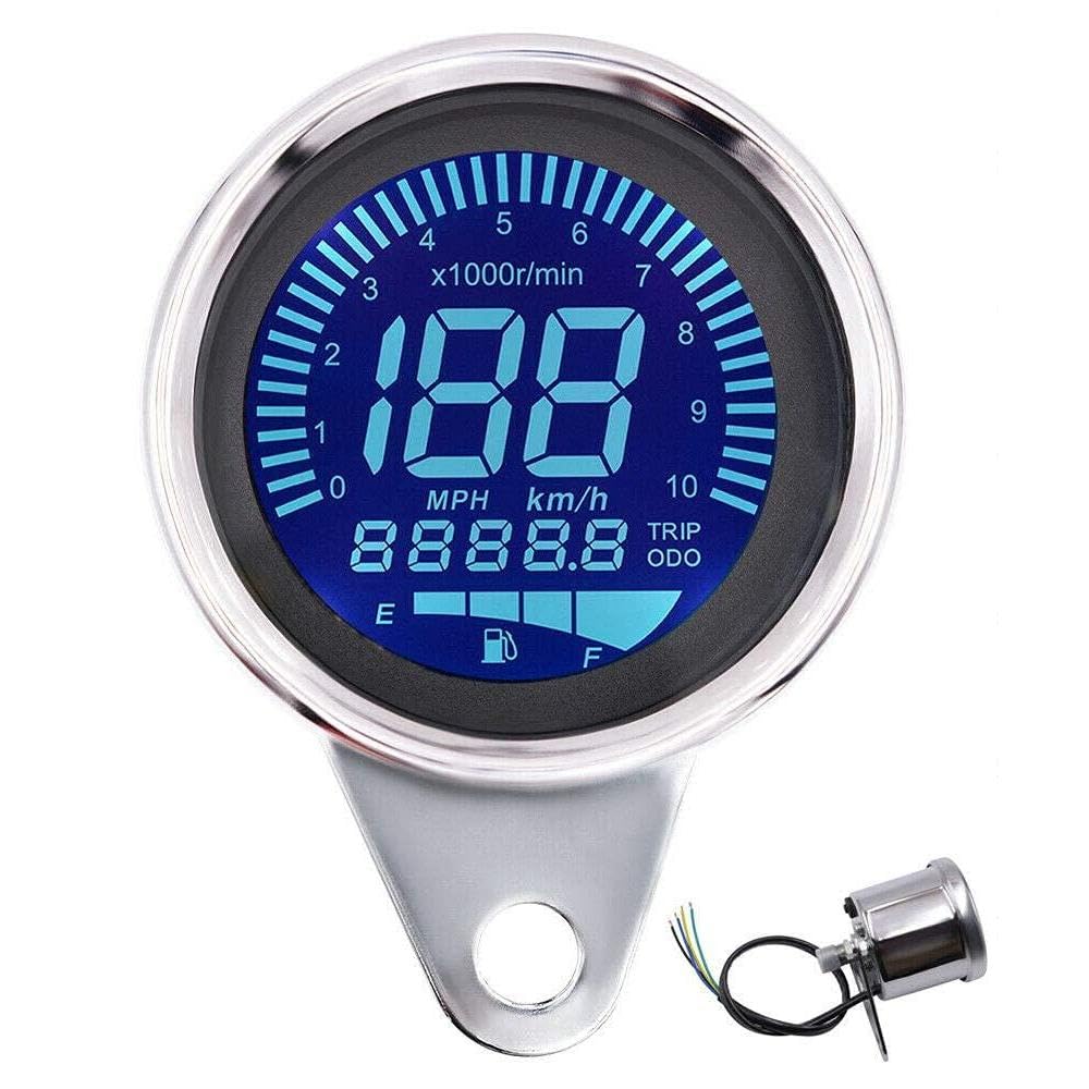 Riloer 12V compteur de vitesse moto universel tachymètre multifonction odomètre jauge de carburant avec 7 couleurs de fond