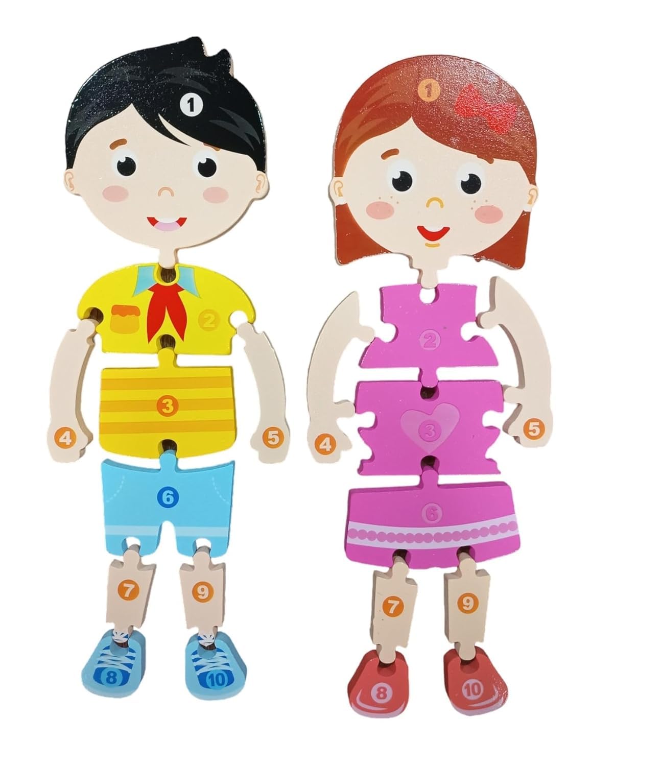 Smoneo Handcrafted 3D Wooden Girl & Boy Jigsaw Puzzle; Pre Education Alphabet & Number Learning Toy Blocks for Kids (30 cm x 15 cm) 2