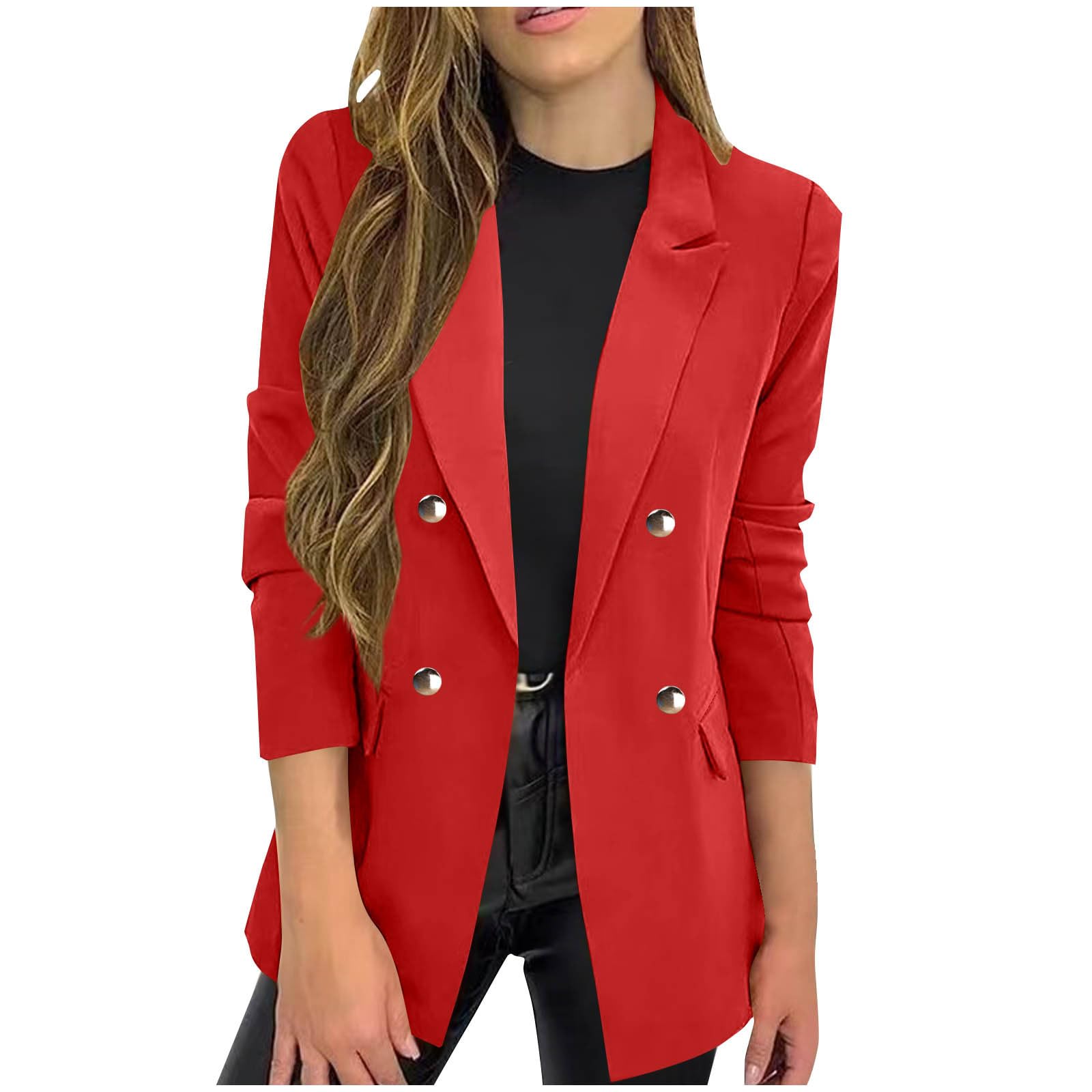 Blazers for Women Business Casual Button Blazer Jacket Open Front Long Sleeve Lapel Collar Work Office Jackets Blazer