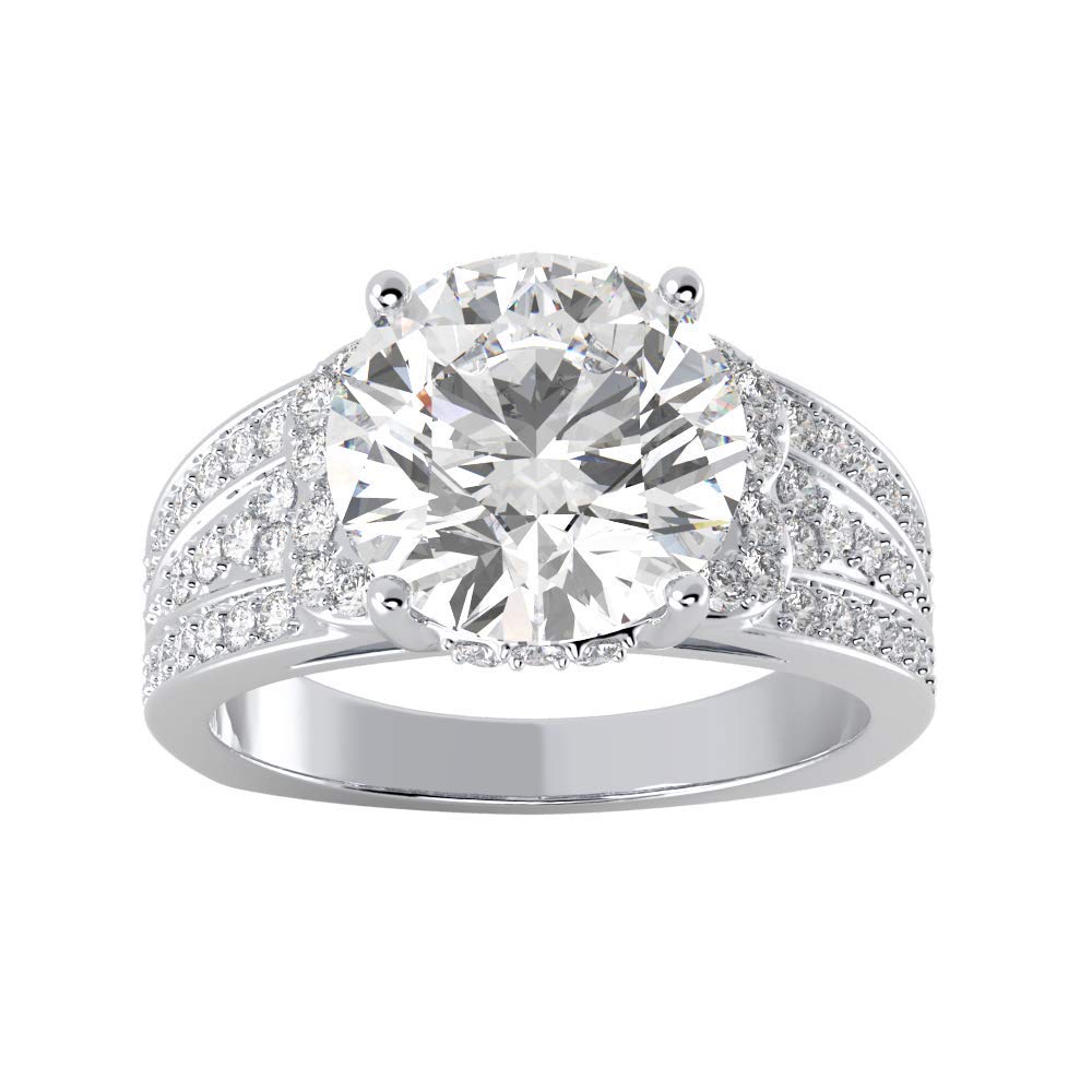 San Moissan Moissanite Ring, Total 4ct D Color VVS1 clarity Round Cut 18K White Gold Plated Sterling Silver Wedding/Promise Anniversary Engagement Ring for Women, Elegant Gift Packed