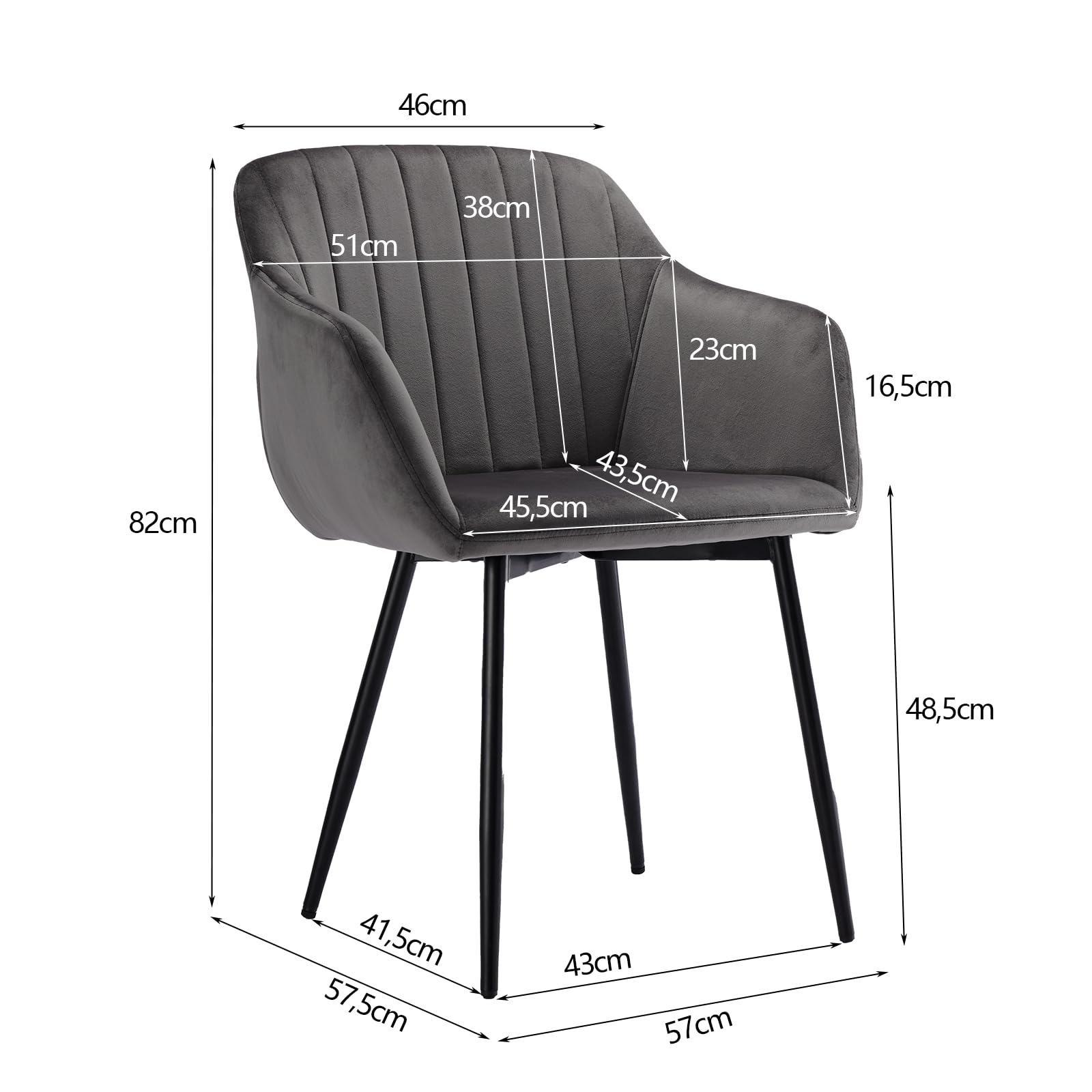 Goeurvant Sedie Sala da Pranzo con Seduta Imbottita Sedie Cucina Set da 6 Sedia da Cucina in Velluto con Gambe in Metallo, Grigio Scuro