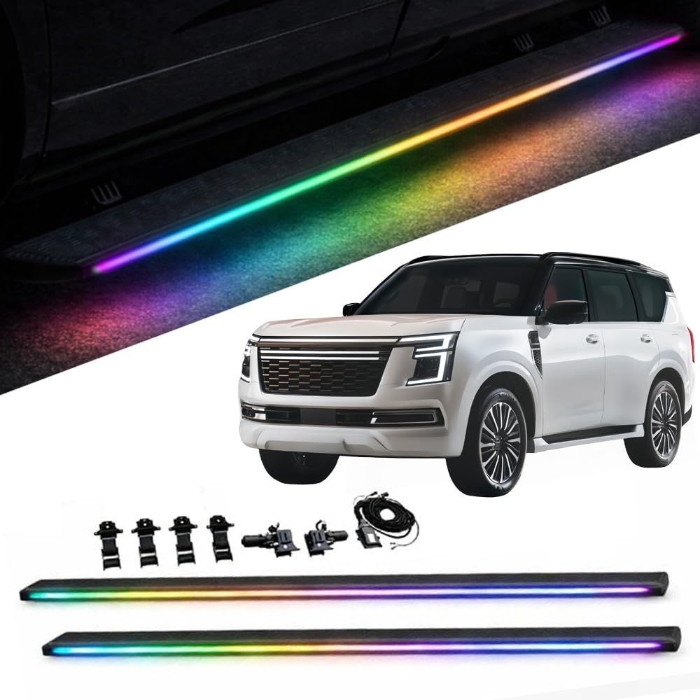 Electric Retractable LED Running Boards Compatible with Nissan Patrol Y63 2025 2026 Durable Auto Deploy Anti-Slip Power Side Steps (Single LED Strip)