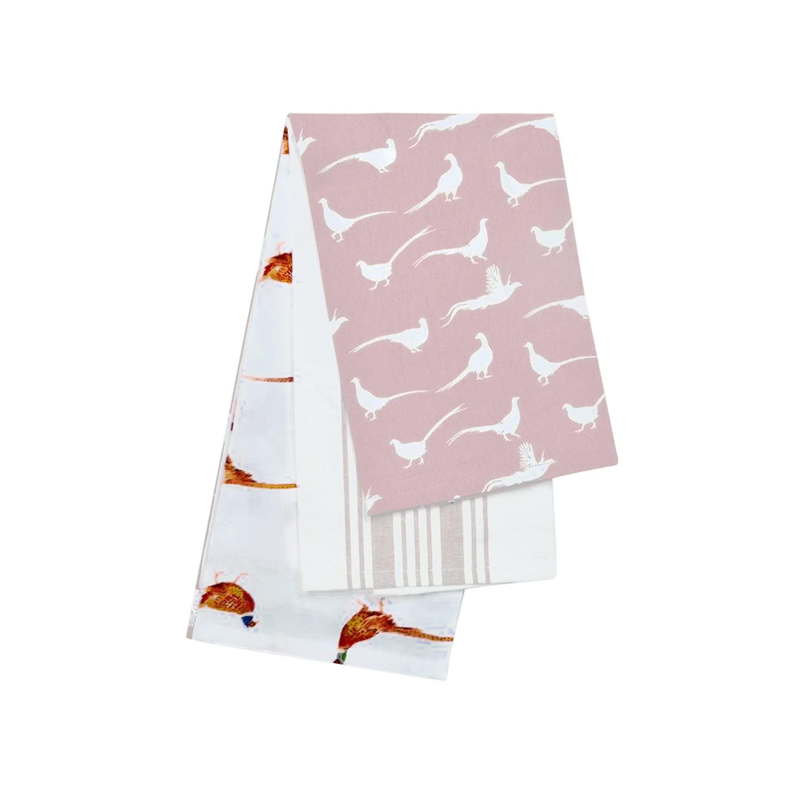 Auntie Morags Pink Eddingtons The Pantry Pleasant Pheasant Dusk Tea Towels - Set Of 3