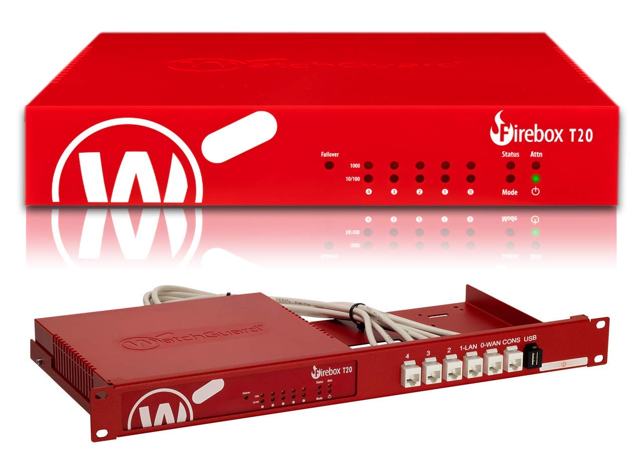 WatchGuard Firebox T20 Security Appliance Plus 1YR Basic Security Suite with Rackmount Kit (WGT20031-WW+RM-WG-T6)