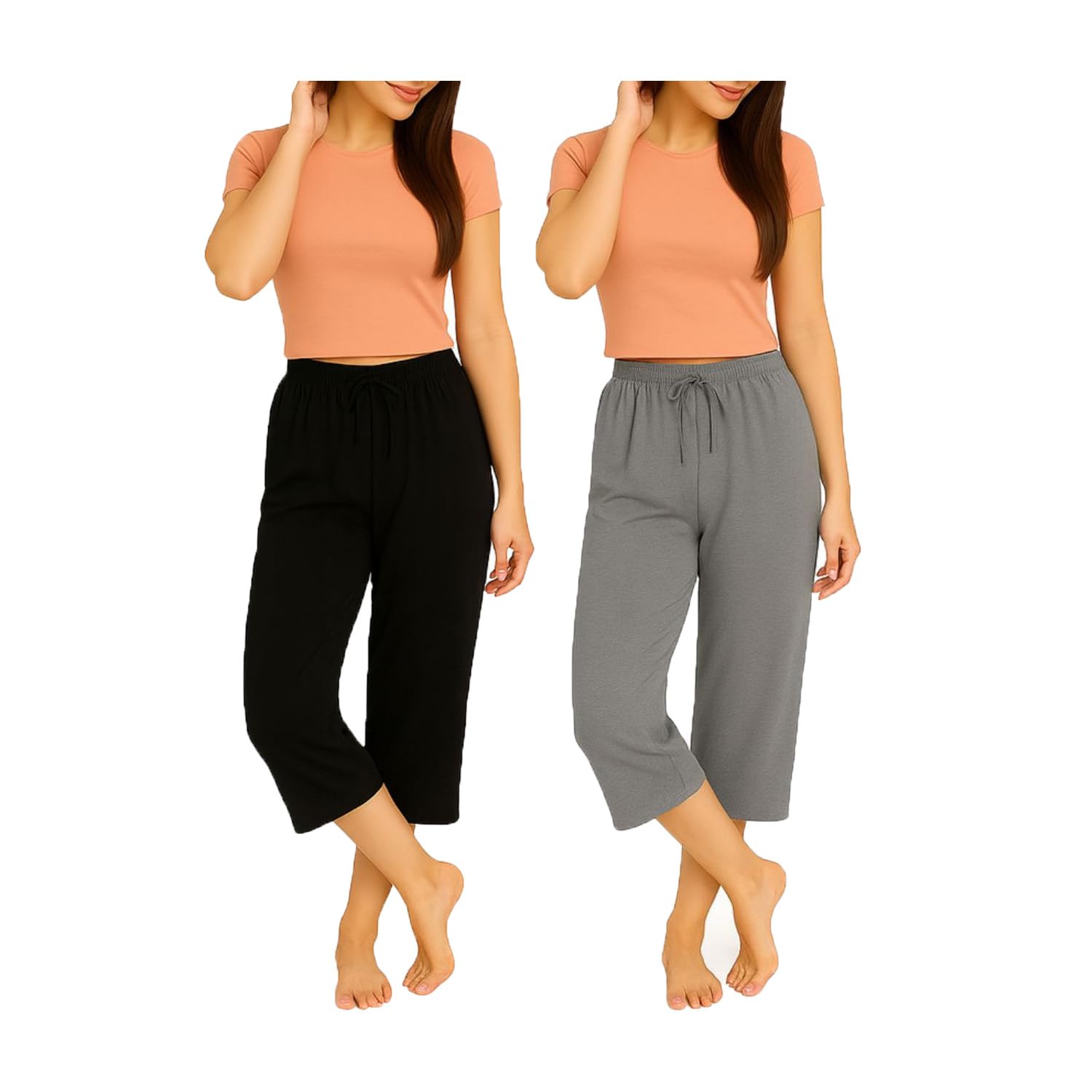 brand flex Women's Cotton Plain Capri Pants, Loose Yoga Pants-picture-3