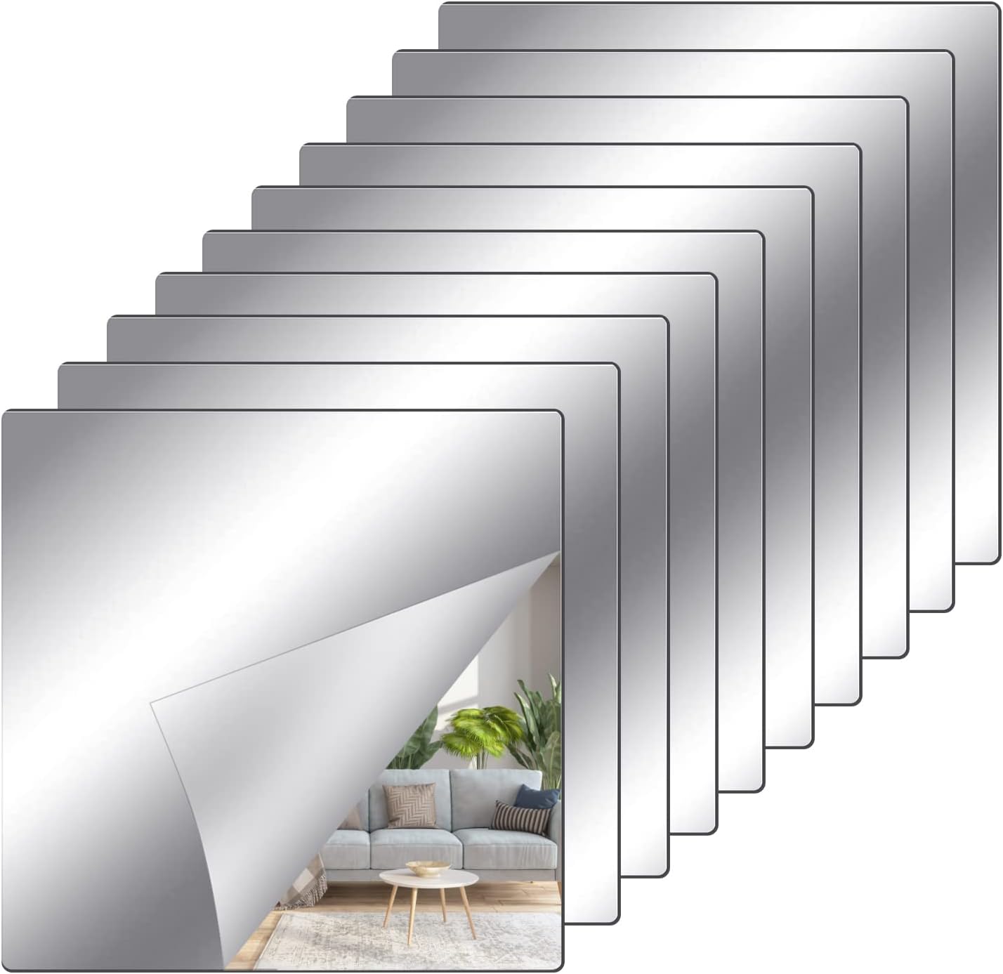 ATPWONZ 10 Pack Mirror Wall Stickers, Flexible Mirror Sheets,Self