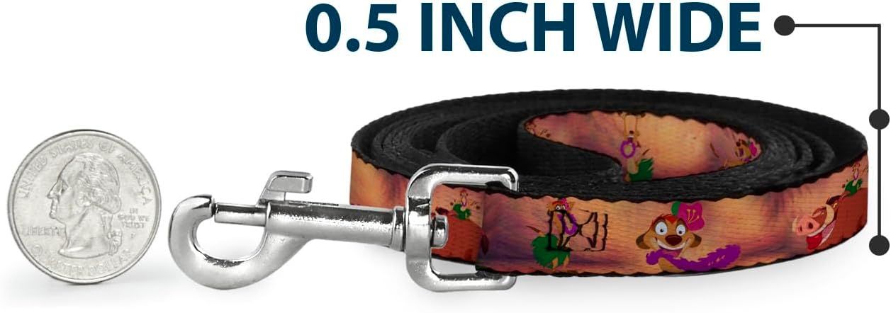 Buckle-Down Pet Leash - Timon & Pumba The Hula Song Poses - 6 Feet Long - 1" Wide