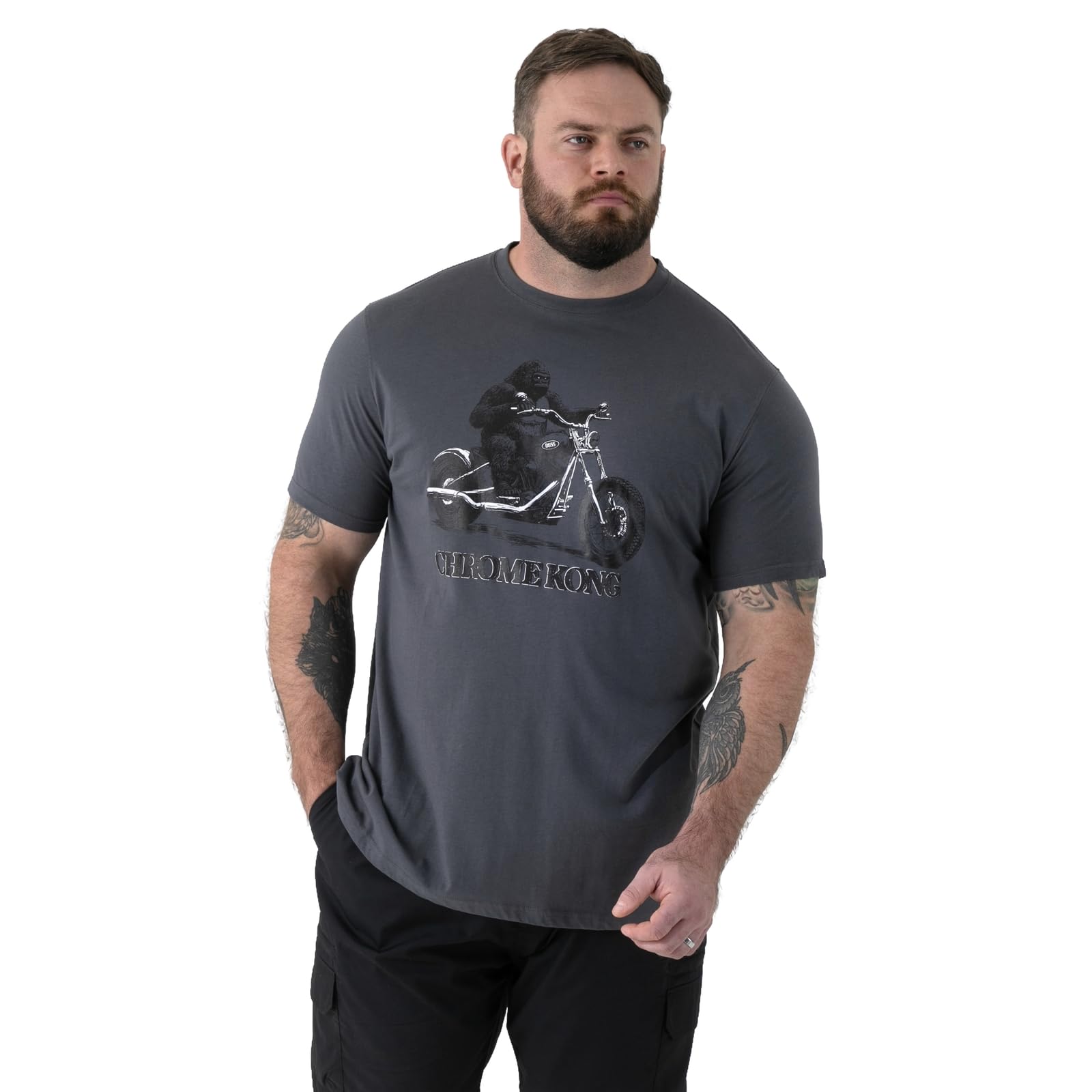 D555 Men's Dark Grey Craig Big & Tall Gorilla Biker Short Sleeve T-Shirt - 5XL