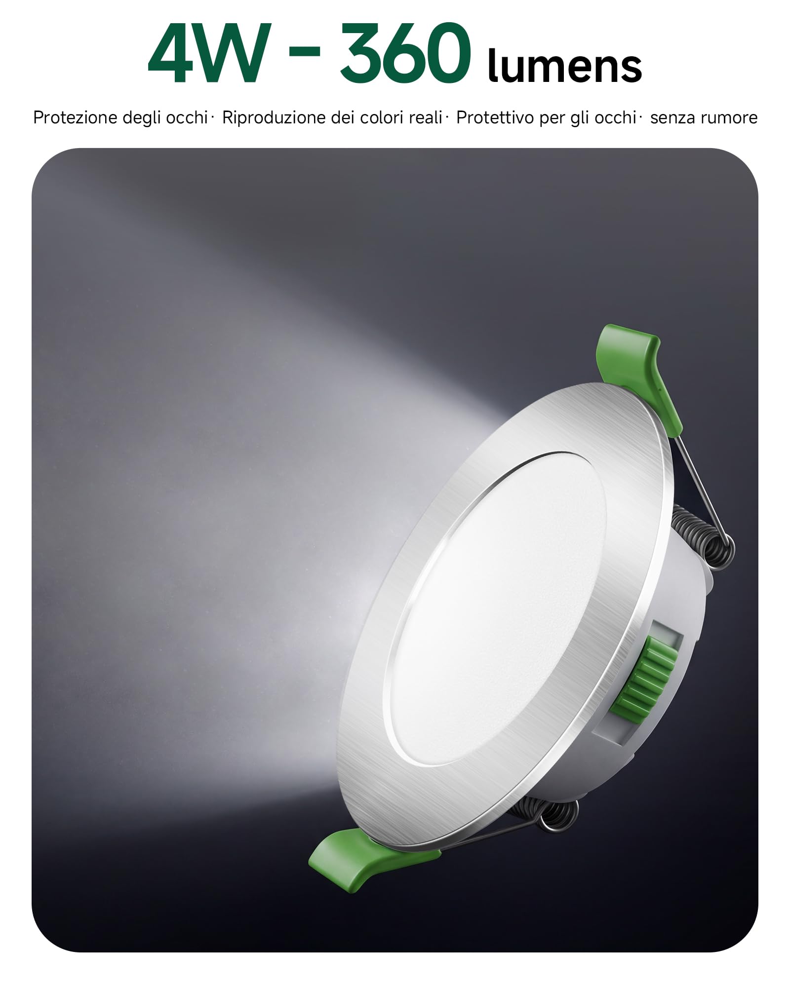 Faretti LED da Incasso 6 Pezzi 4W 360LM IP65 Ø55-68mm Nichel | Faretti LED da incasso 360LM Nichel IP65 con luce 3000K/4000K/6500K regolabile e funzione dimmerabile per interni
