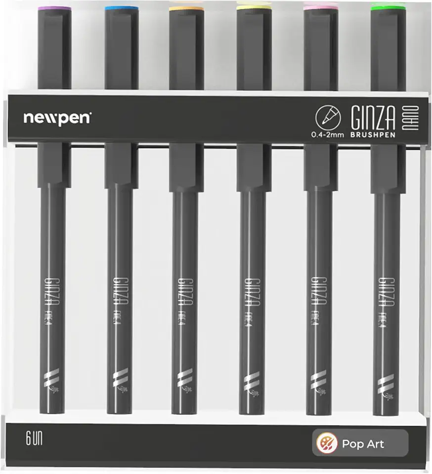 Ginza Nano - brush Pen, Pop Art, 6 Unidades, Newpen, Multicor, 17.273