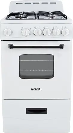 Avanti 20-Inch Gas Range Oven, 4 Sealed Burners, 2.1 Cu.Ft., White