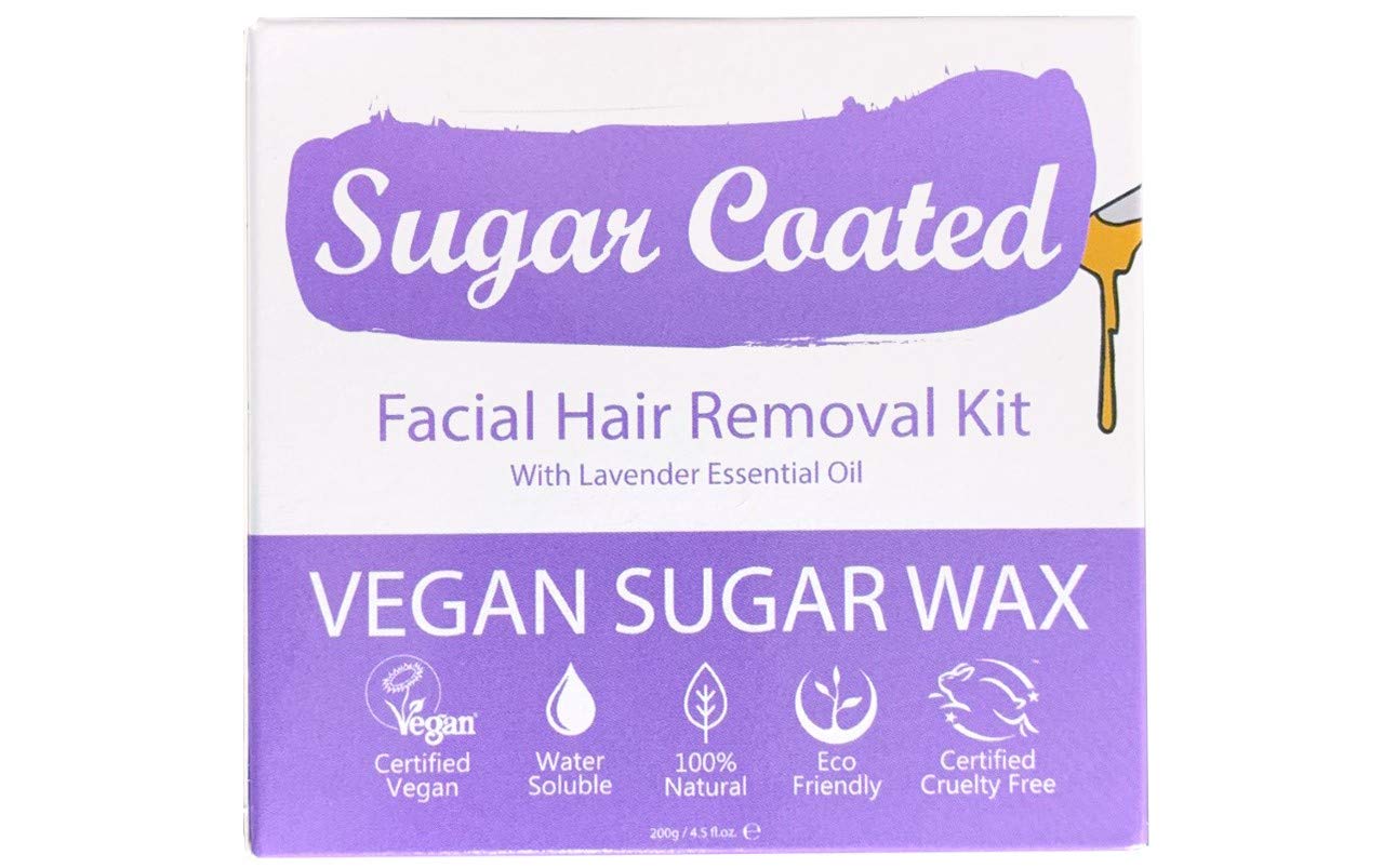 SUGAR COATEDOrganic Facial Hair Removal Sugar Wax Kit, Gentle Face Wax Strips for Eyebrows & Upper Lip, Hair Remover with Lavender Oil to Soothe Skin, Sugar Waxing Kit for Sensitive Skin, 200g