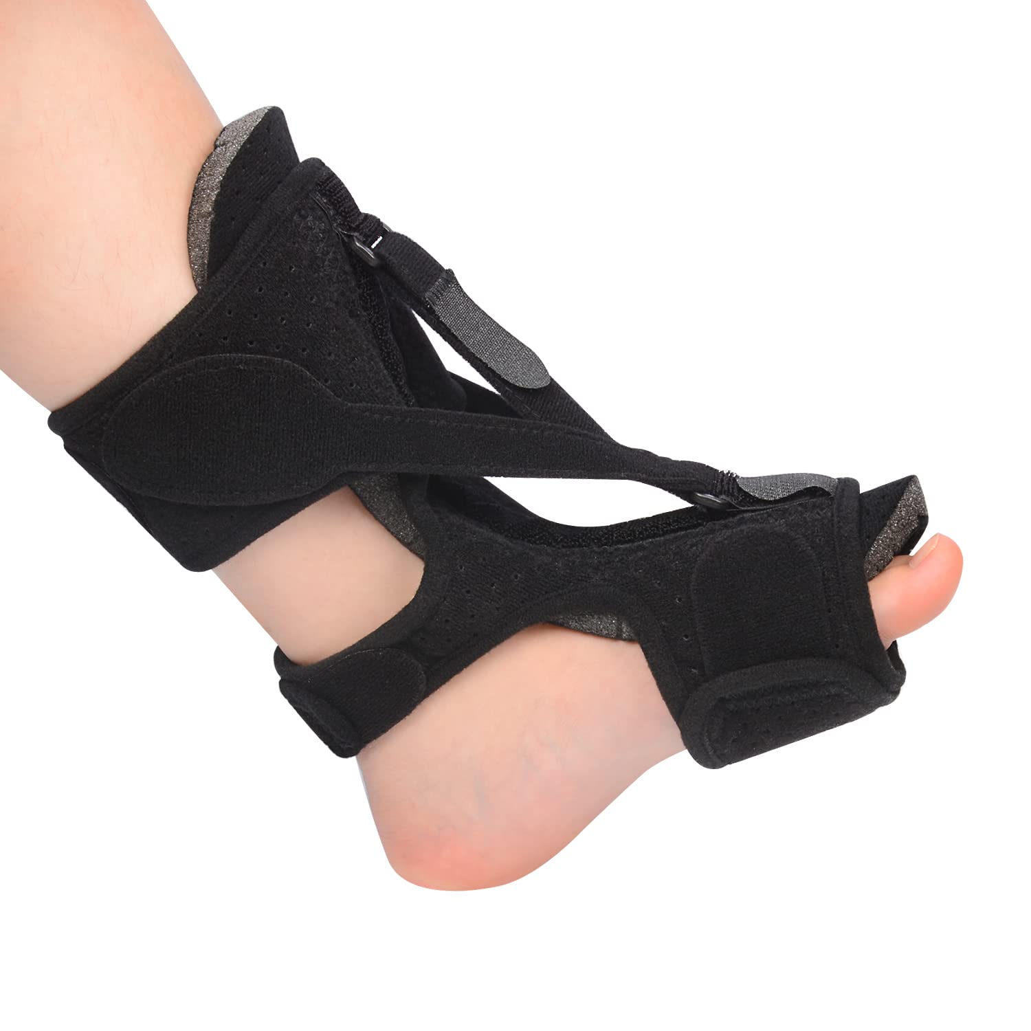 supregear Plantar Fasciitis Night Splint, Adjustable Night Splint Foot Support Ankle Brace for Plantar Fasciitis Flat Feet Achilles Tendonitis Foot Drop Ankle Pain with 3 Fixing Straps, Black