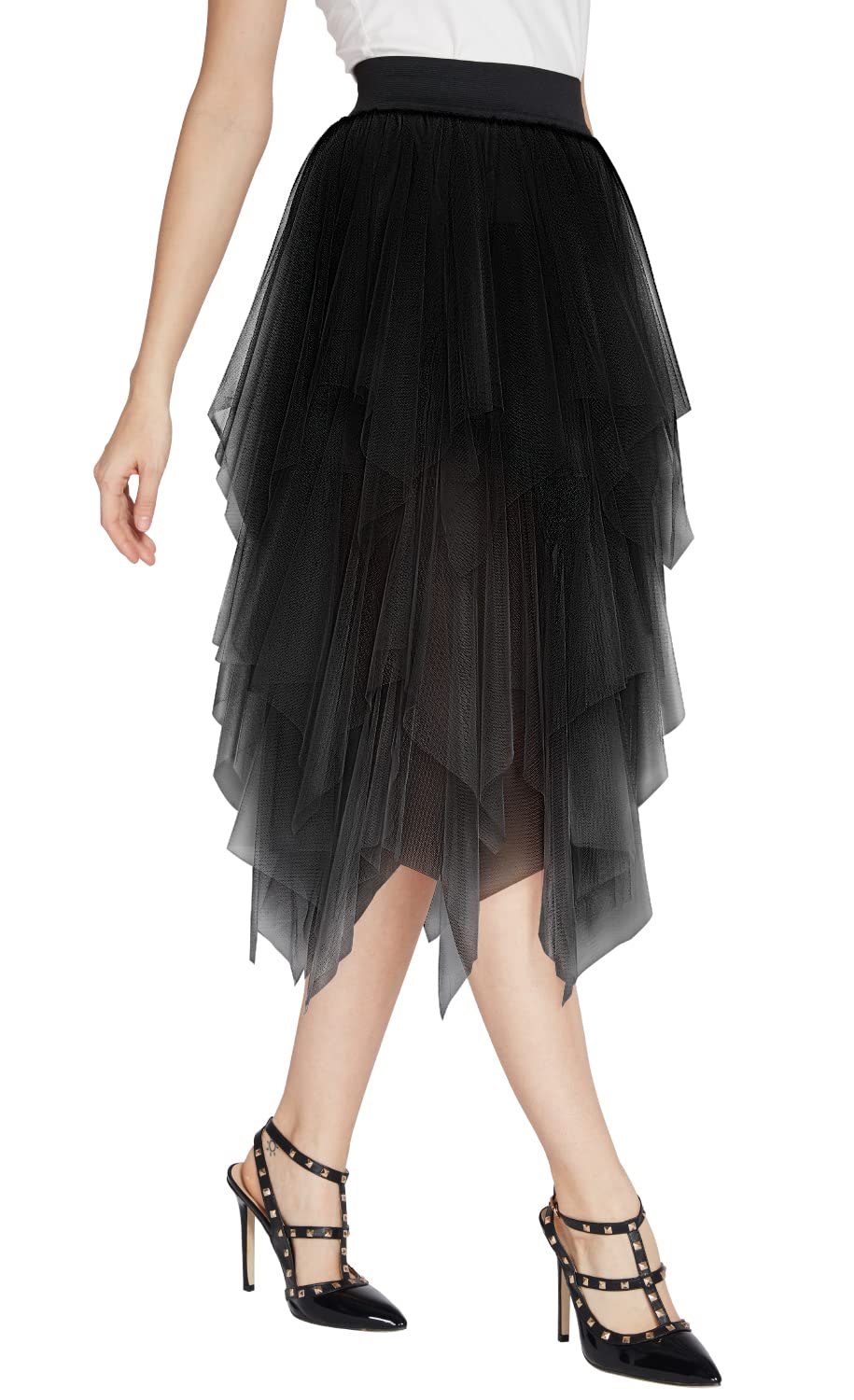 EXCHIC Jupe en Tulle élégante en Maille pour Femme - Noir - Taille S