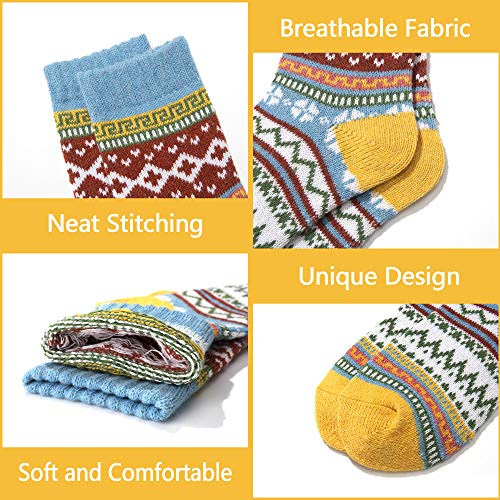 ICEIVY Womens Socks 5 Pairs Wool Warm Cotton Thick Vintage Casual Winter Cabin Crew Fuzzy Socks Gifts For Women2