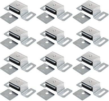 Litepak Magnetic Catch for Cabinet Doors Cupboards Drawers Shutters w/Metal Housing + Strike Plate & Screws 12 Pack