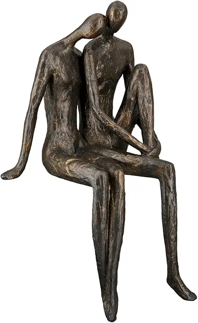 Bronze Love Couple Sculpture - 35cm Decorative Resin Stool with Pendant