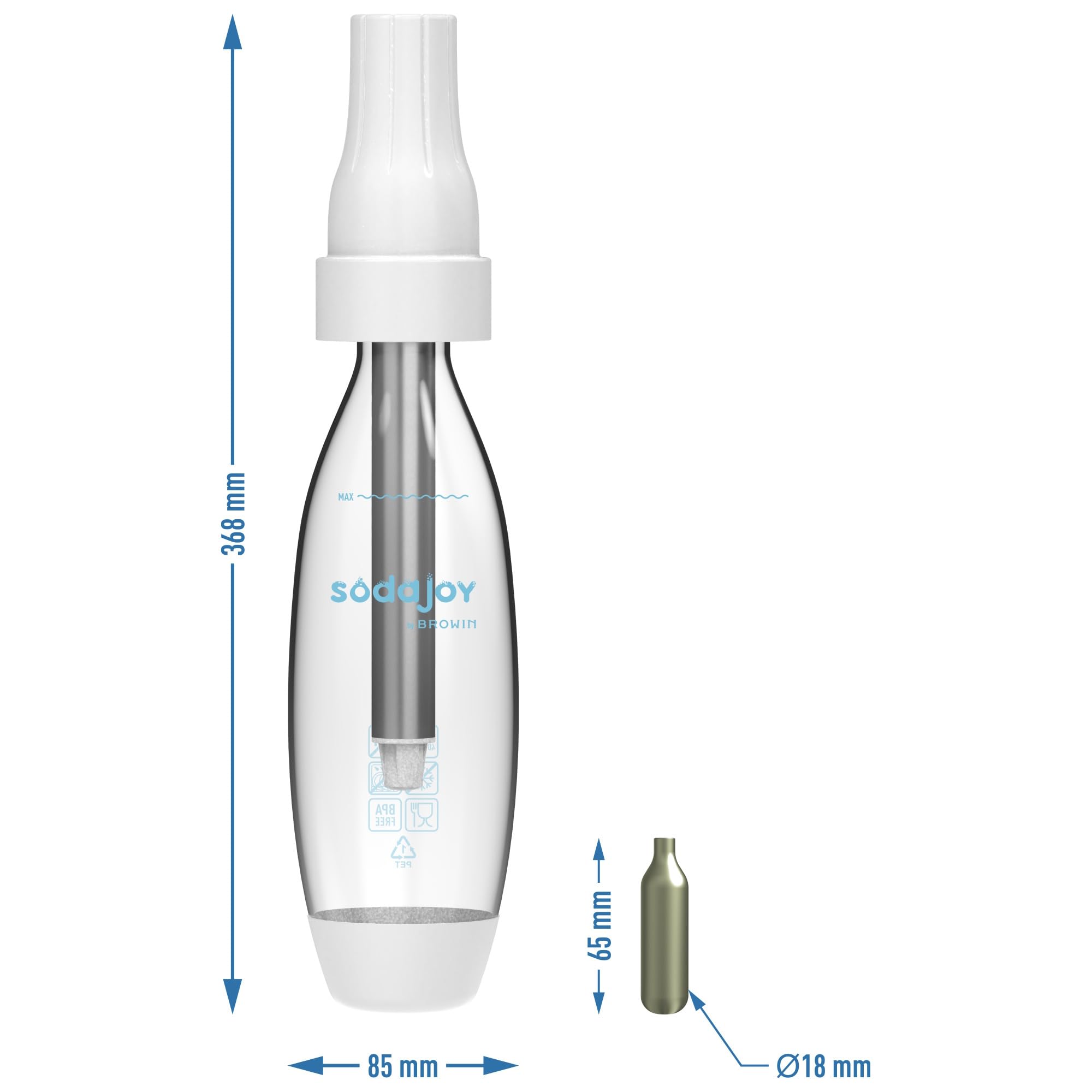 BROWIN® Wassersprudler SodaJoy 312022 | Set mit 10 CO2-Patronen | Sprudelwasser einfach selbst gemacht | Umweltfreundliche Alternative zu Einwegflaschen | Inklusive nachfüllbarer CO2-Patronen