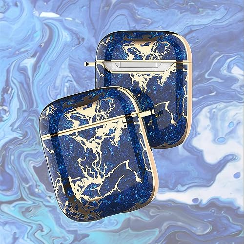 Image of Scalebee Hard Protective Designer Golden Ring Holder Case Cover Keychain compaitable with Apple Airpods 1st and 2nd Generation Airpods 1 & Airpods 2 Girl Men (Dark Blue)