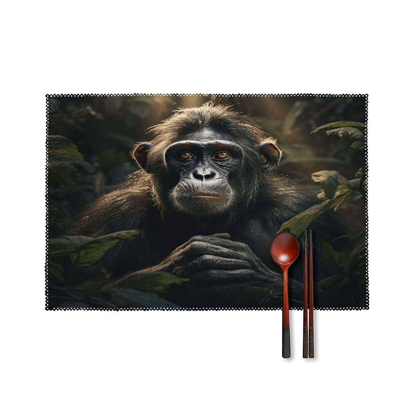 Monkey in Jungle Placemats Set of 6 Non-Slip Stain Resistant Indoor Outdoor Table Mat Washable Cloth Place Mat Fashion Kitchen Placemat for Dining Table Decoration 17.7x11.8 in