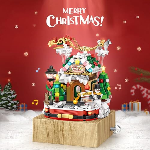 Miniatura 2 de LOZ Mini Blocks 1238 - Kit de bloques de construcción de caja de música para casa de Navidad, juego de construcción de modelos de casa de ladrillos,
